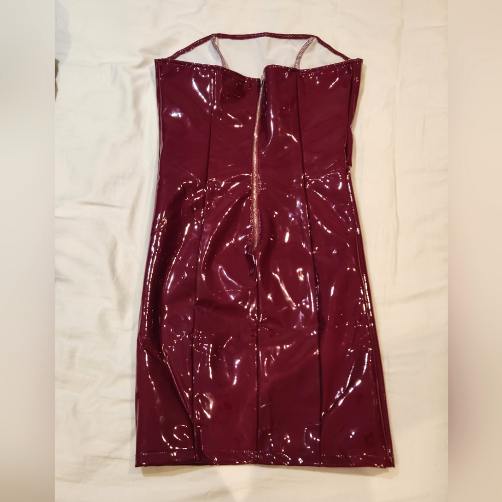 Plum Bodycon Vinyl Strapless Mini Dress Women's Medium